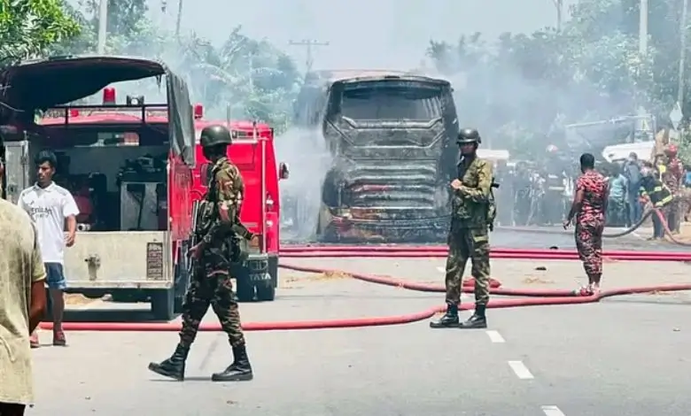শেরপুরে বাস চাপায় সাবেক সেনাসদস্য নিহত, বিক্ষুব্ধ জনতা বাসে আগুন ধরাল