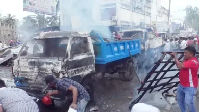 ভোলায় অবৈধ স্থাপনা উচ্ছেদ করায় পৌরসভার ৩ গাড়িতে আগুন