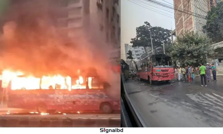 রাজধানীতে দুই বাসে আগুন: আতঙ্কে সাধারণ মানুষ